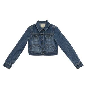 Vintage Old Navy Shrunken Denim Jacket Cropped Fitted Cotton Blend Blue Size S